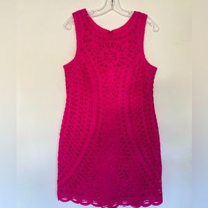 Hot pink sleeveless lace shift dress size L